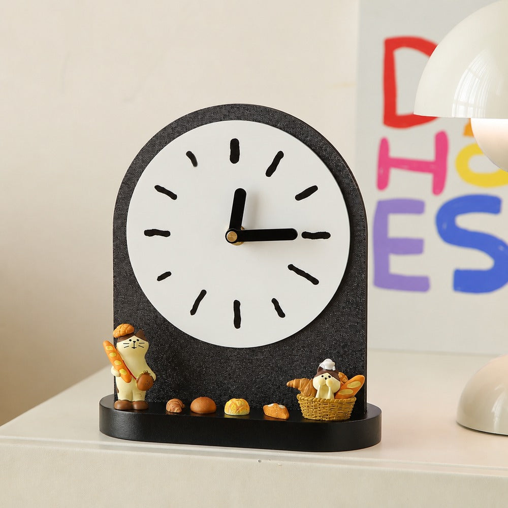 Desk clock set 3 black with solid wood base