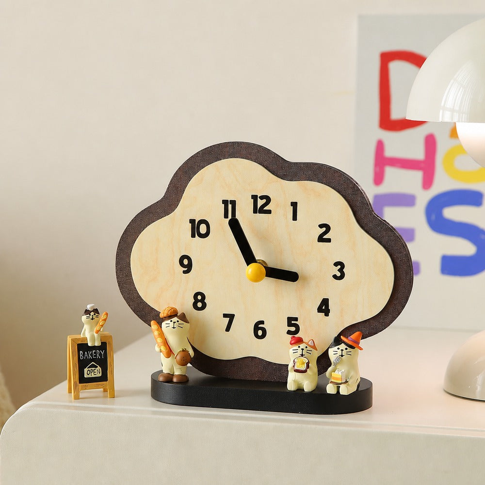Vintage cloud clock set B with solid wood base