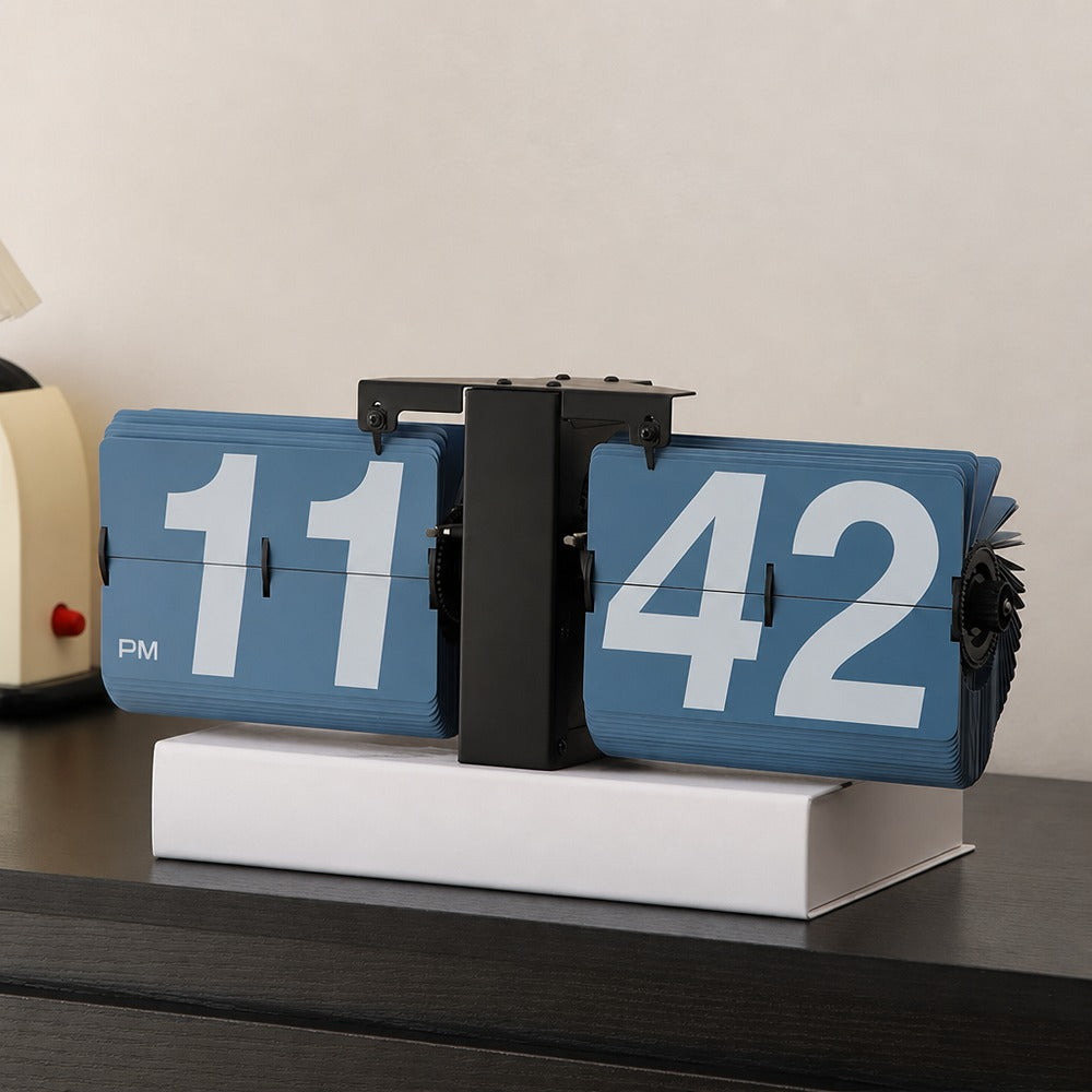 Large flip clock matte blue with decorative book
