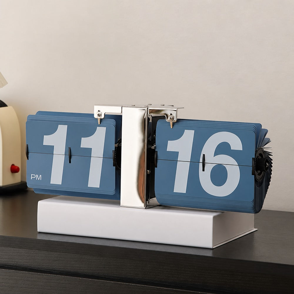 Large flip clock glossy blue with decorative book