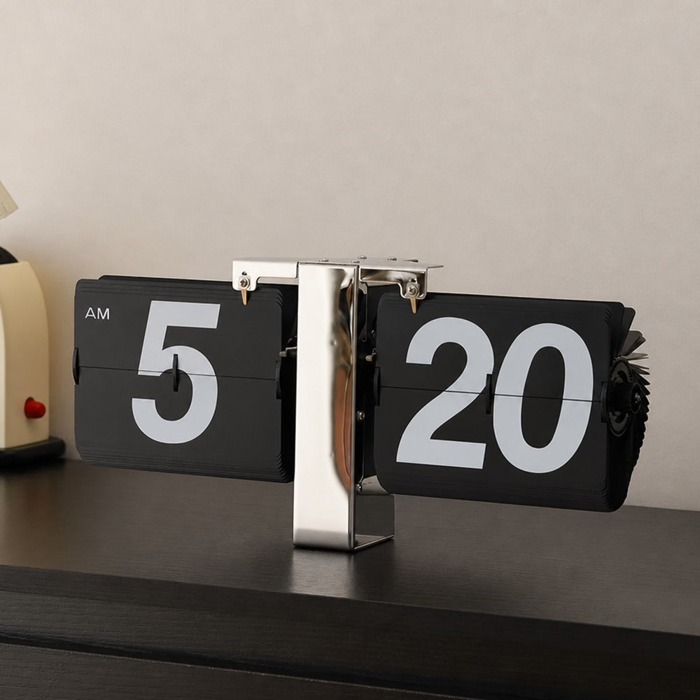 Large flip clock glossy black with decorative book