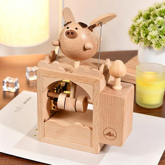 Flying Pig Music Box | Electric Beech Wood | Laputa Castle in the Sky | Birthday Gift