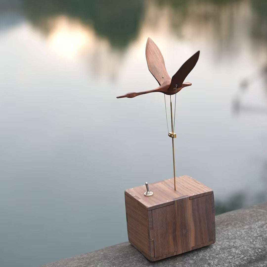 Kinetic swan wood art desktop ornament