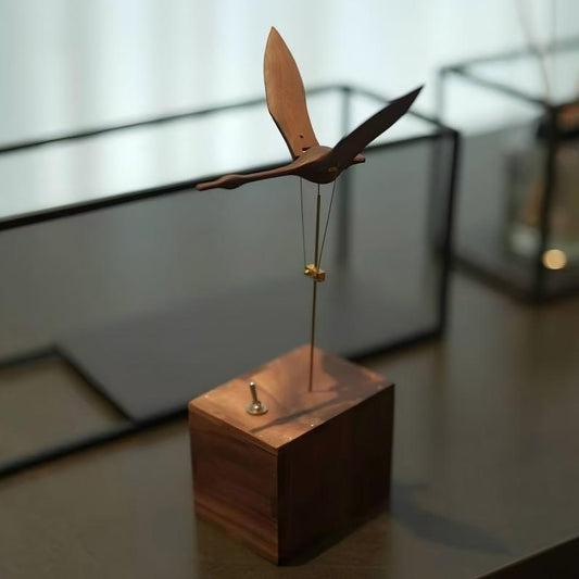 Flying swan kinetic sculpture battery-powered wood art