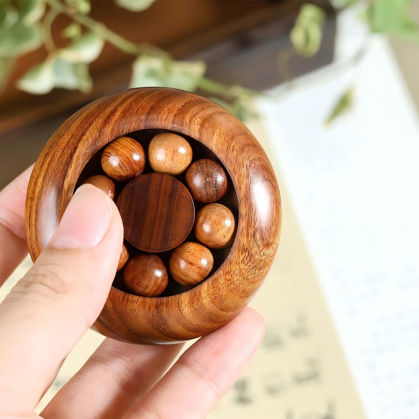 Fortune Wheel Wood Fidget Ornament | Natural Wood Spinning Ball Desk Toy | Stress Relief | Engravable