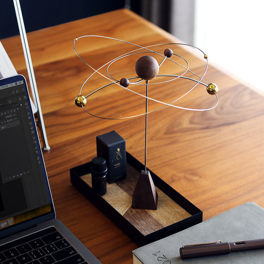 Galaxy Kinetic Balance Ornament | Orbital Desktop Sculpture | Premium Wood & Steel Gift