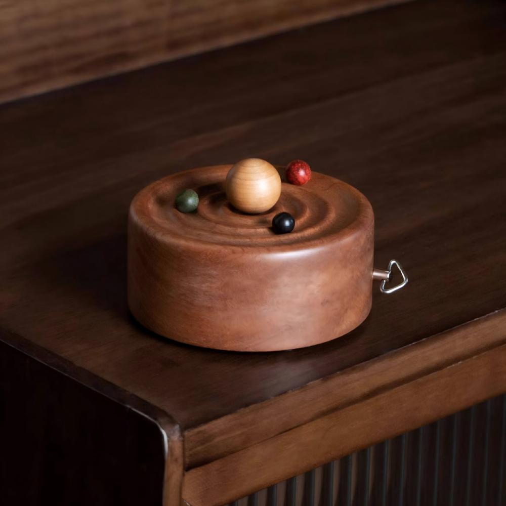 Galaxy Music Box | Orbital Motion Ornament | Hand-Crank Wooden Gift