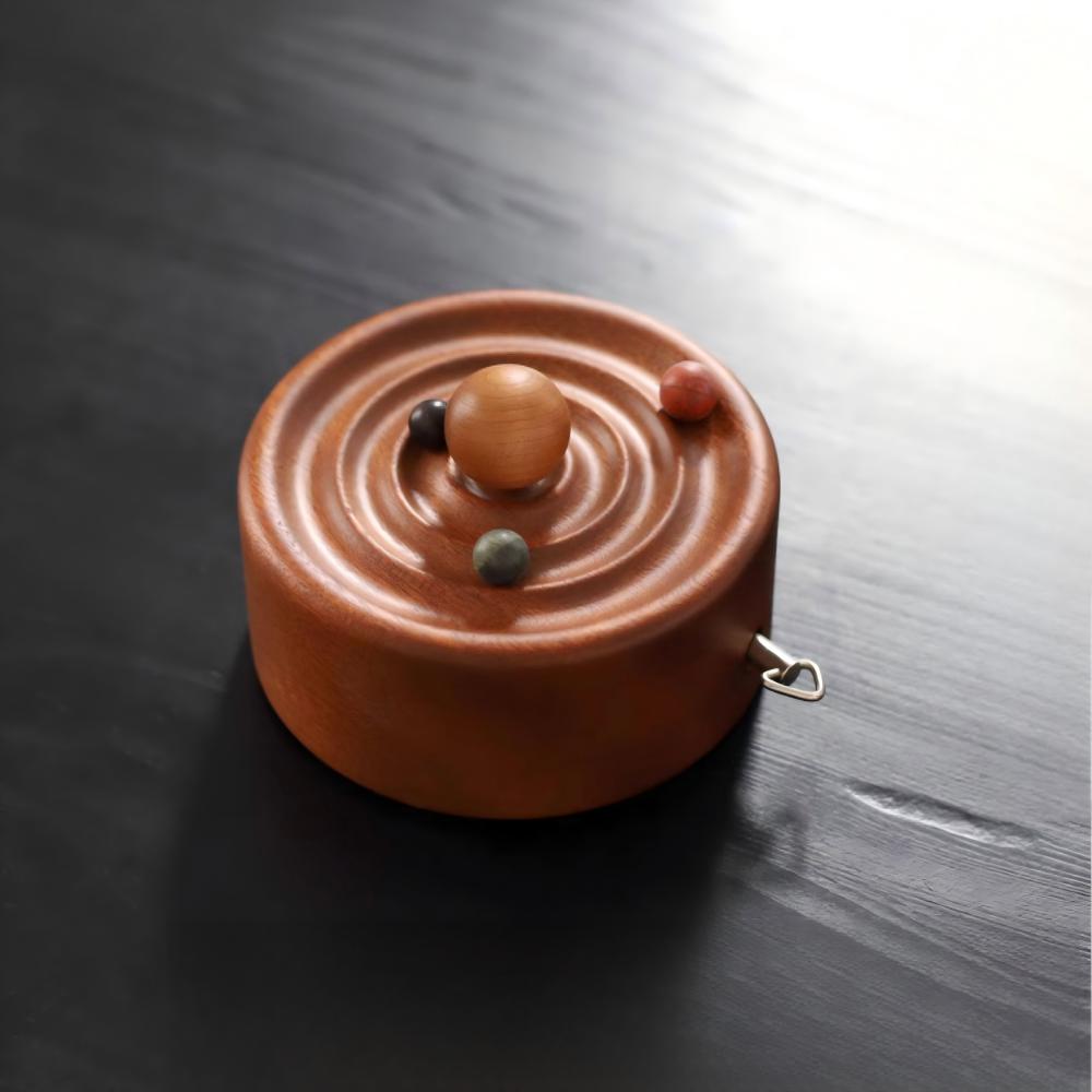Galaxy Music Box | Orbital Motion Ornament | Hand-Crank Wooden Gift