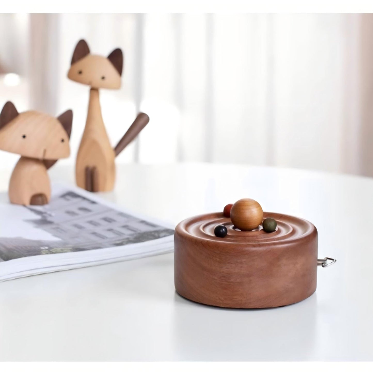 Galaxy Music Box | Orbital Motion Ornament | Hand-Crank Wooden Gift