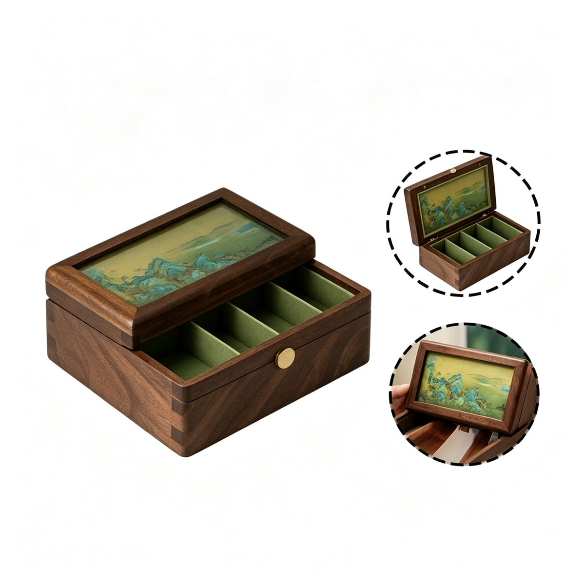 Geometric Glass & Walnut Jewelry Box | Ring & Earring Organizer
