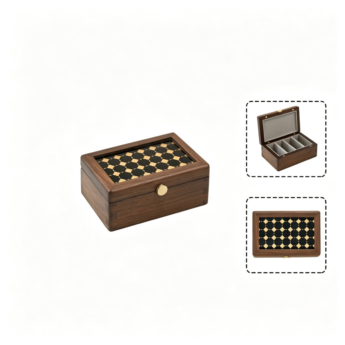 Geometric Glass & Walnut Jewelry Box | Ring & Earring Organizer