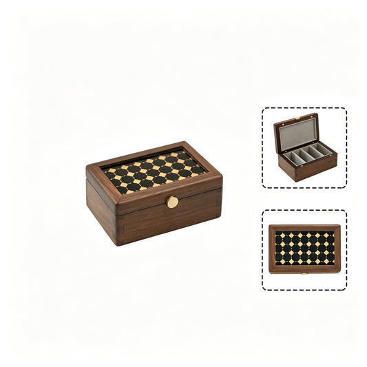 Geometric Glass & Walnut Jewelry Box | Ring & Earring Organizer