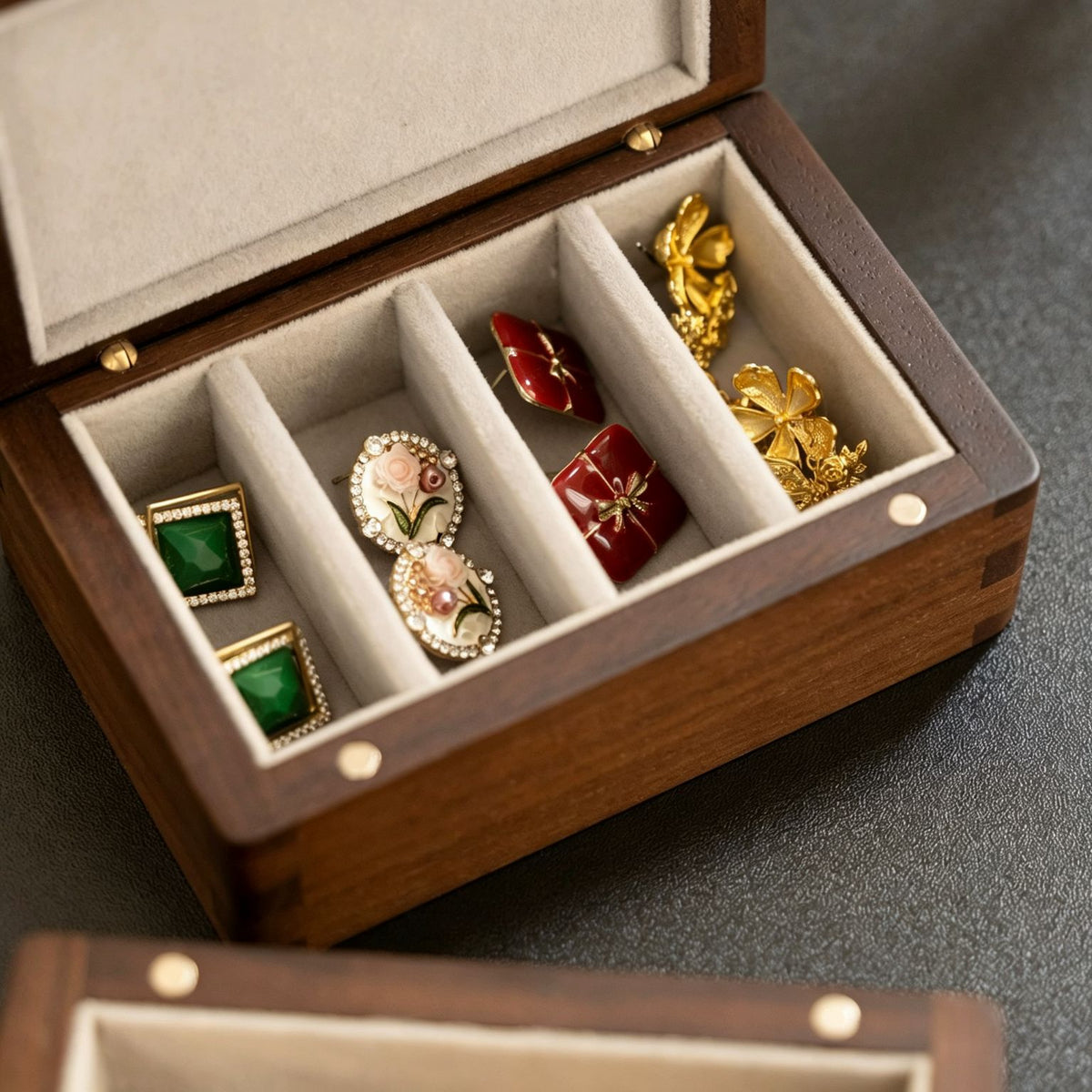 Geometric Glass & Walnut Jewelry Box | Ring & Earring Organizer