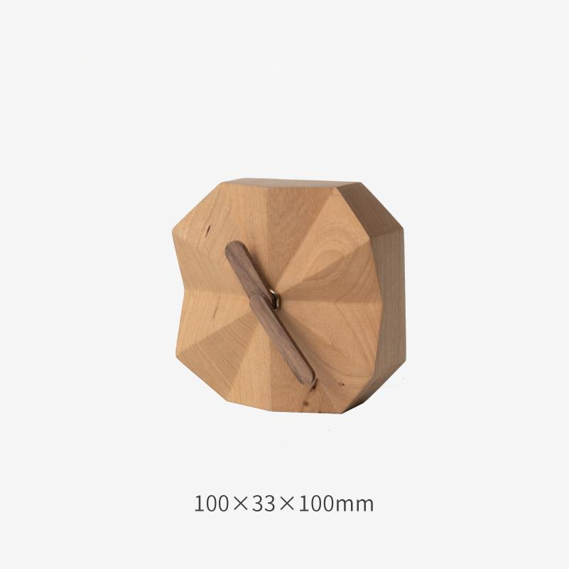 Geometric Wood Clock - Handcrafted Desktop Ornament & Timepiece