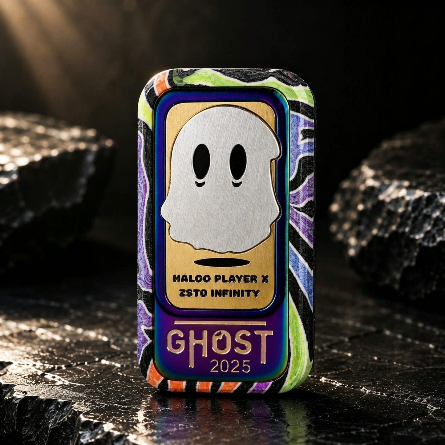 Ghost 2026 EDC Push-Card | Dual-Rail 32-Step Mechanism | 6 Materials | Ghost Relief | Engravable