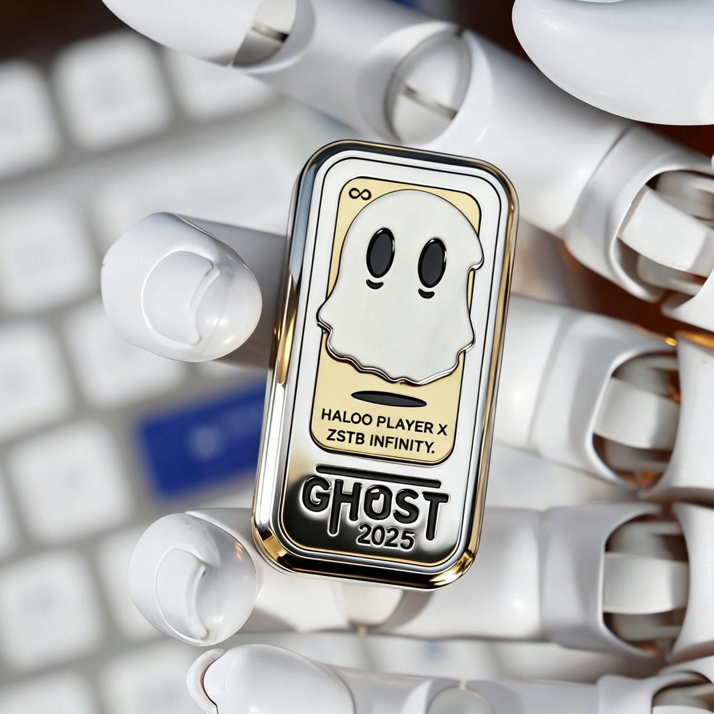 Ghost 2026 EDC Push-Card | Dual-Rail 32-Step Mechanism | 6 Materials | Ghost Relief | Engravable