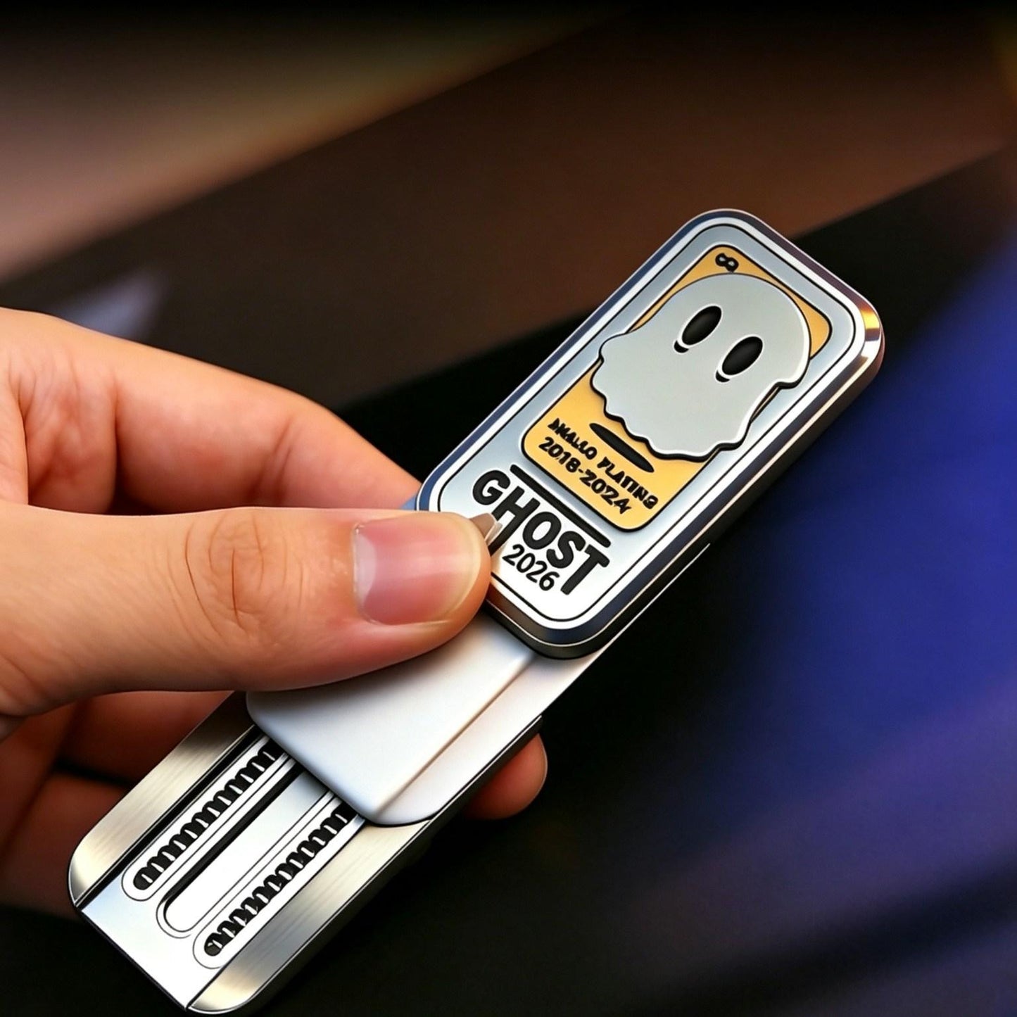 Ghost 2026 EDC Push-Card | Dual-Rail 32-Step Mechanism | 6 Materials | Ghost Relief | Engravable