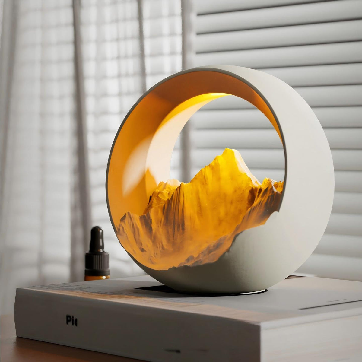 Golden Mountain Sunrise Aroma Lamp | Sculpted Plaster, Touch Dimmable
