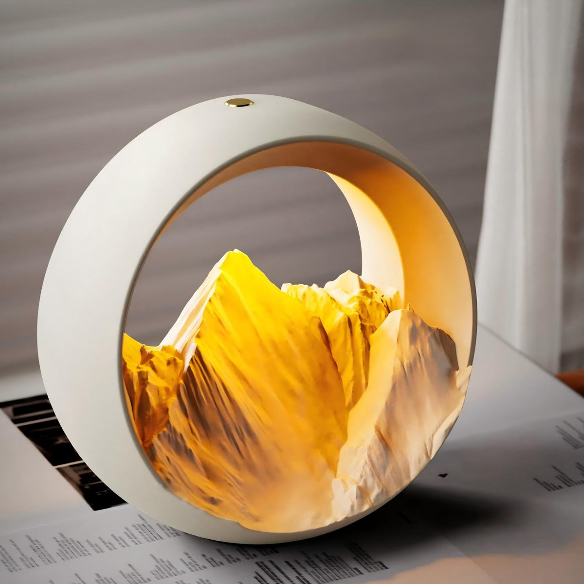 Golden Mountain Sunrise Aroma Lamp | Sculpted Plaster, Touch Dimmable