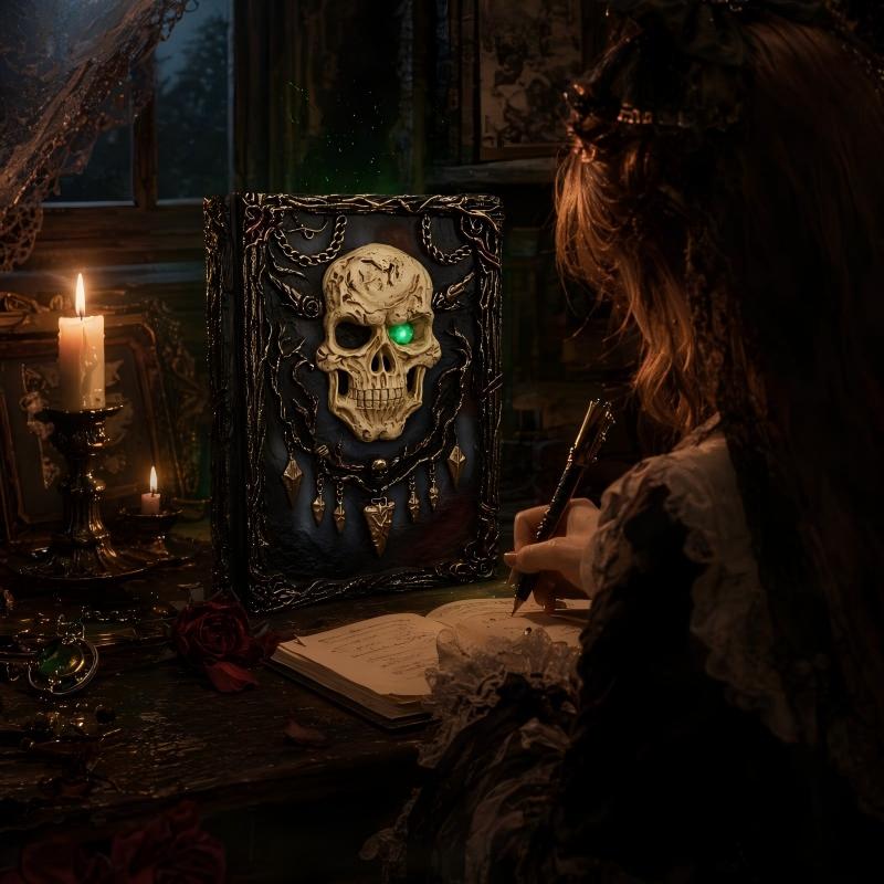 Gothic Skull Journal | Handcrafted 3D Relief, Refillable A5