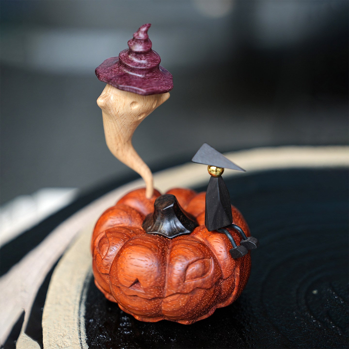 Halloween Pumpkin Ghost Wood Ornament | Premium Handcrafted Desktop Décor | Spooky Season Gift