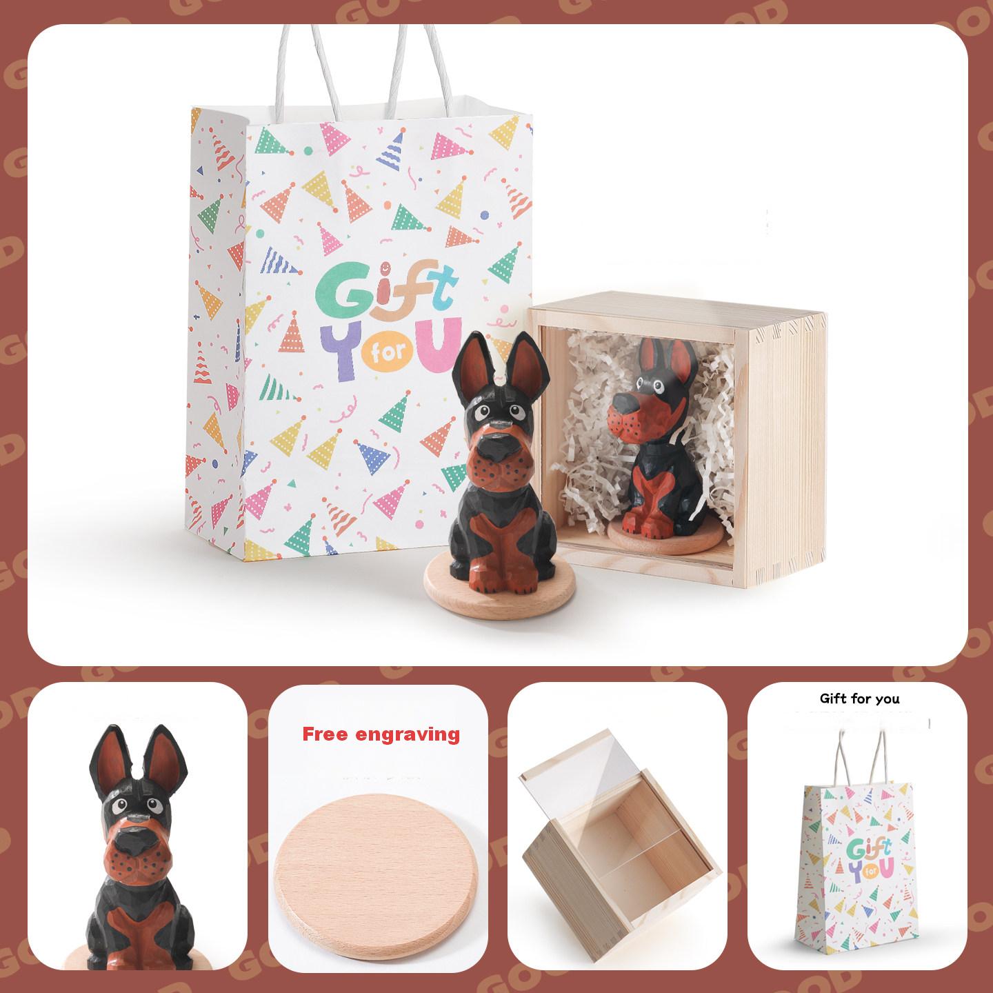 Hand-Carved Doberman Wood Figurine | 3 Styles | Free Engraving | Cute Desk Decor & Gift