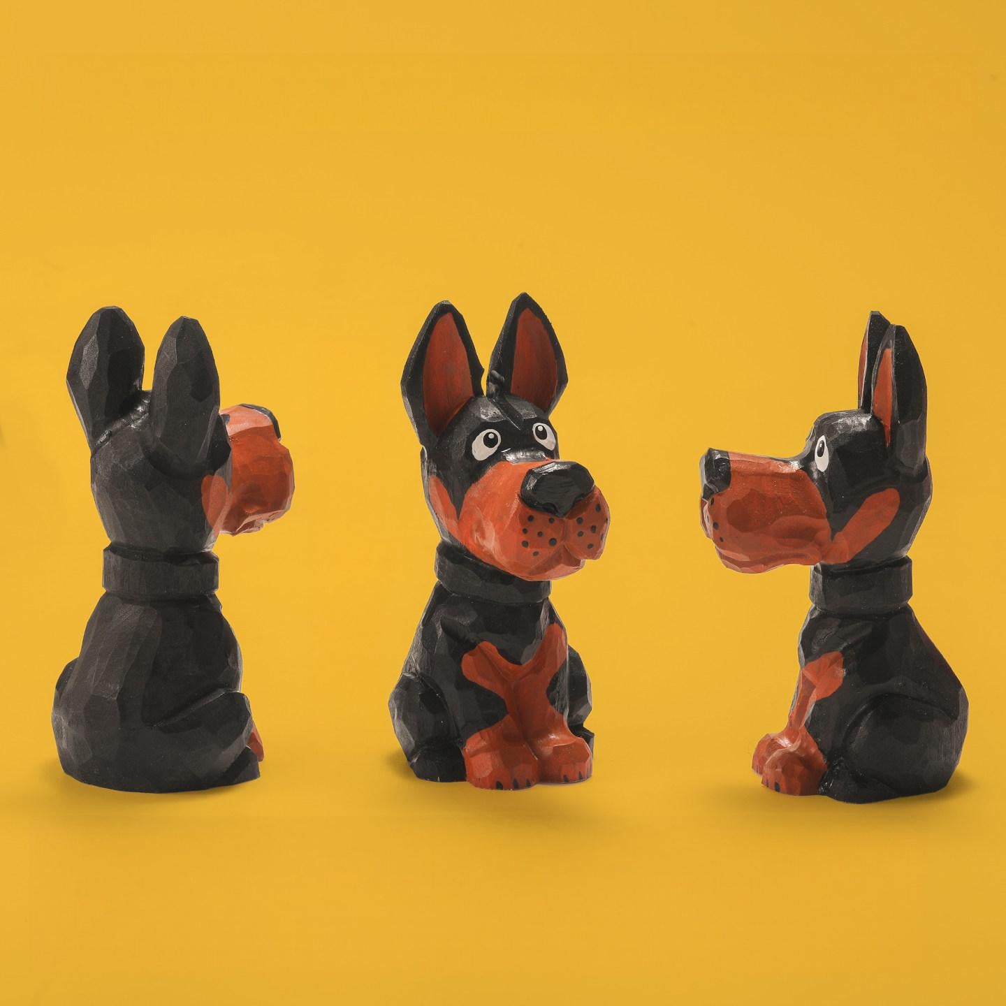 Hand-Carved Doberman Wood Figurine | 3 Styles | Free Engraving | Cute Desk Decor & Gift