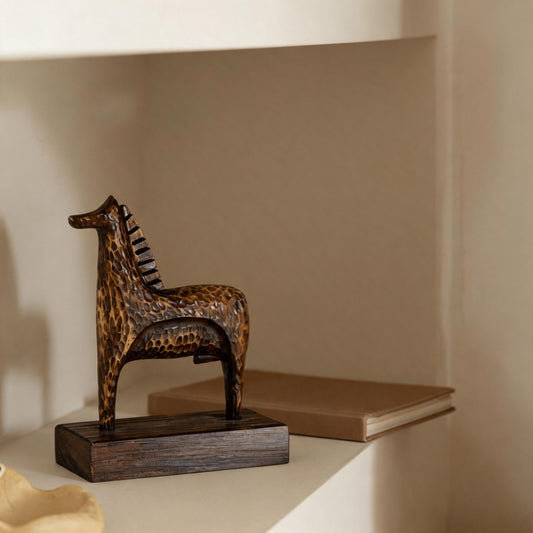 Hand-Carved Ebony Wood Horse Sculpture | Solid Wood Desk Art | Meaningful Gift