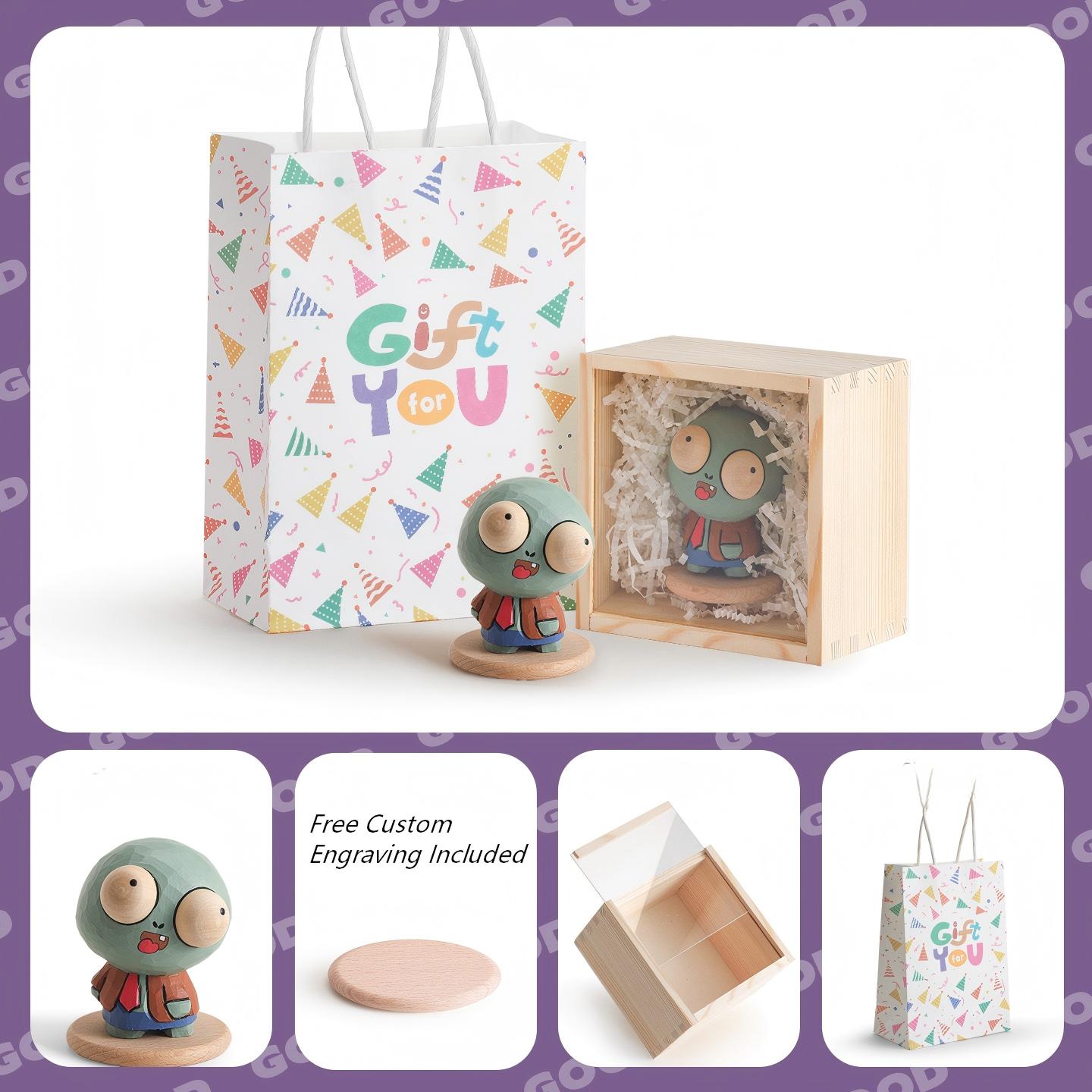 Hand-Carved Zombie Wood Sculpture | Hand-Painted Desk Ornament | Unique Quirky Gift