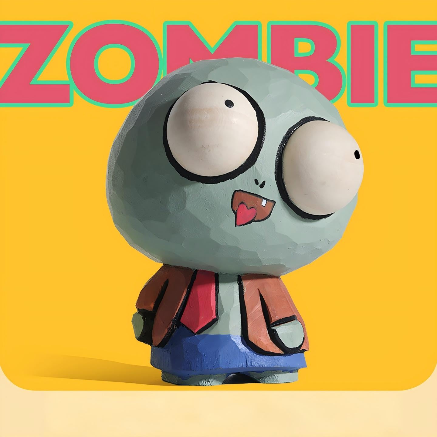 Hand-Carved Zombie Wood Sculpture - Hand-Painted Desk Ornament