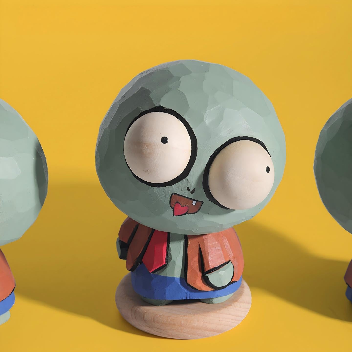 zombie ハンドメイドオブジェ Hand-Carved Zombie Wood Sculpture - Hand-Painted Desk Ornament