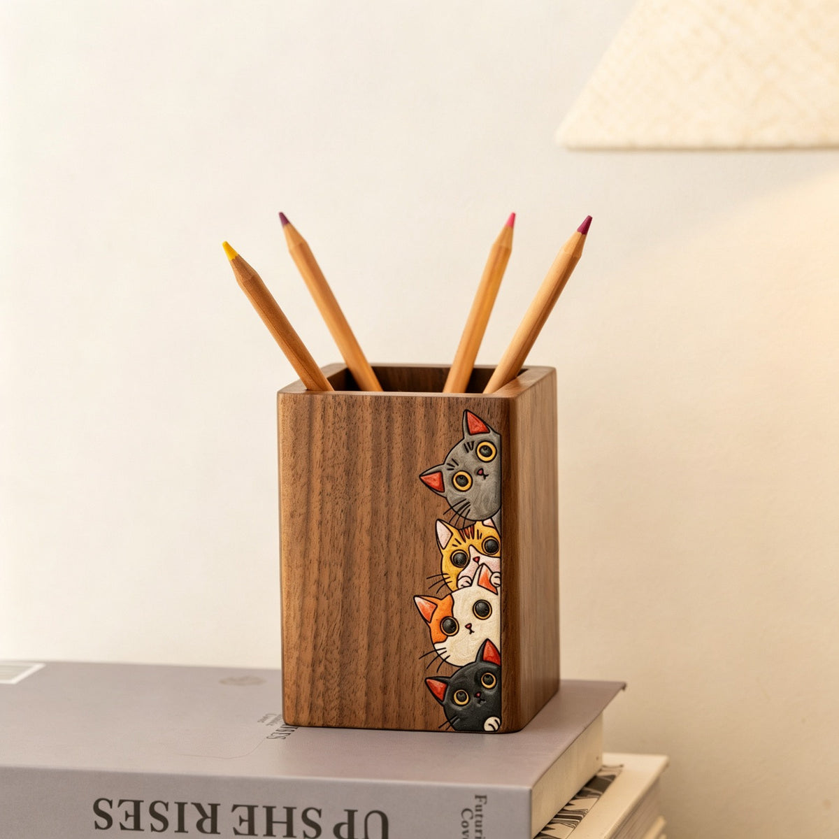 Hand-Painted Walnut Pen Holder