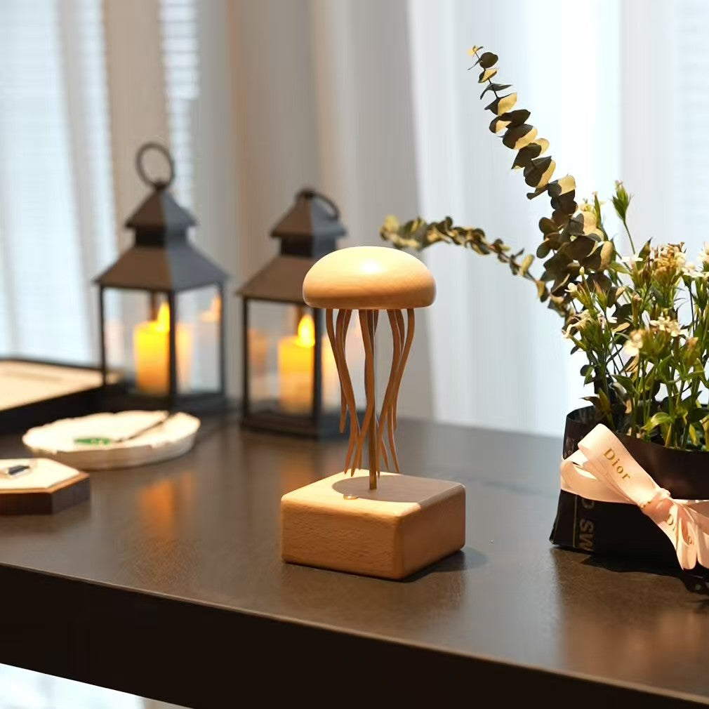 Jellyfish Kinetic Sculpture | Rechargeable Wood Art Ornament