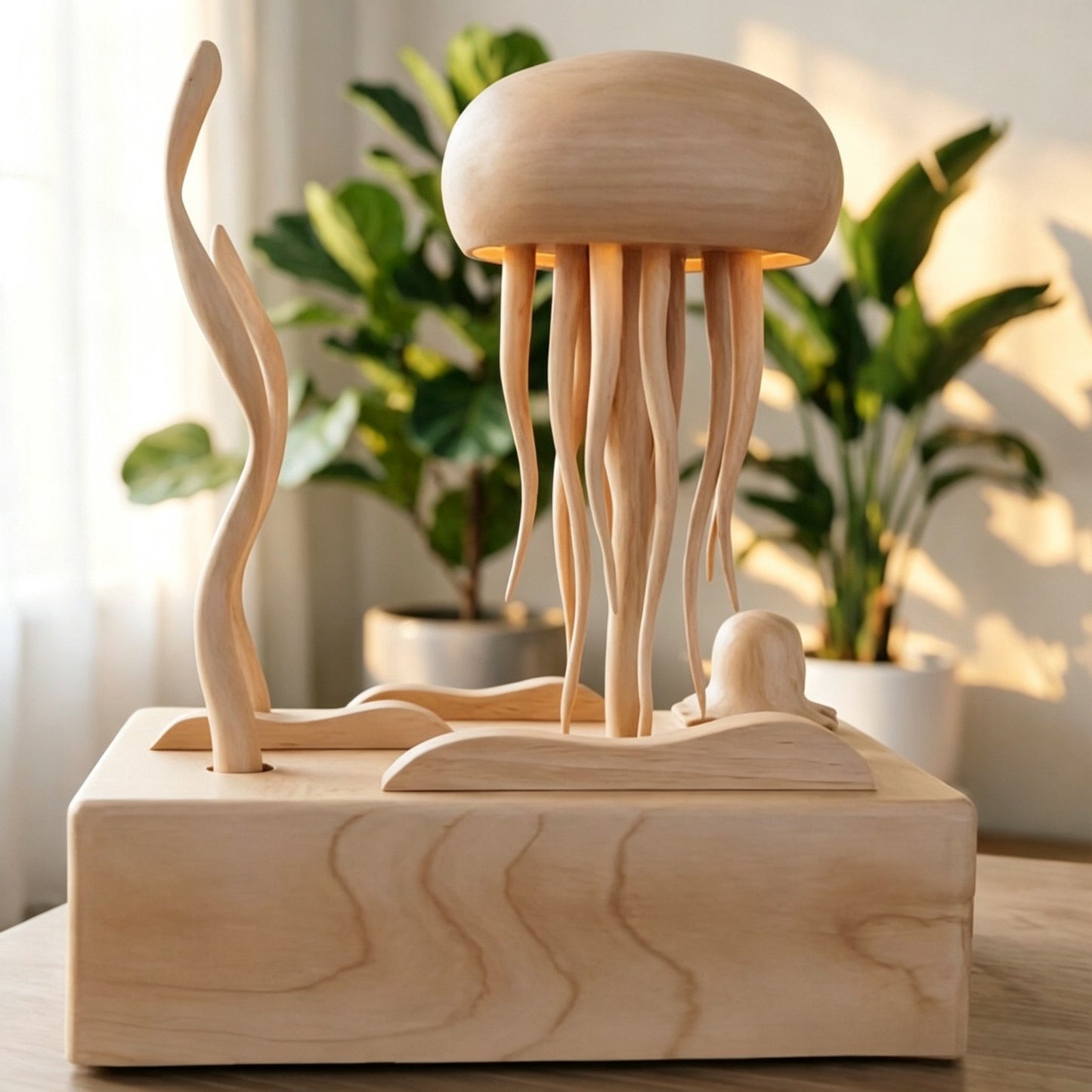 Jellyfish Mechanical Music Box | Maple Wood | Electric Motor | Built-in Light | Engravable Gift