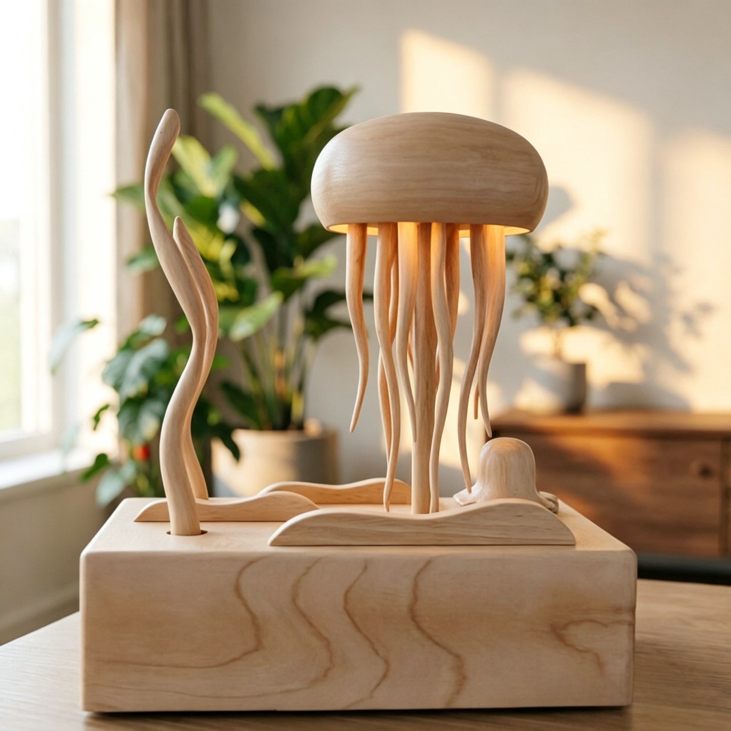 Jellyfish Mechanical Music Box | Maple Wood | Electric Motor | Built-in Light | Engravable Gift