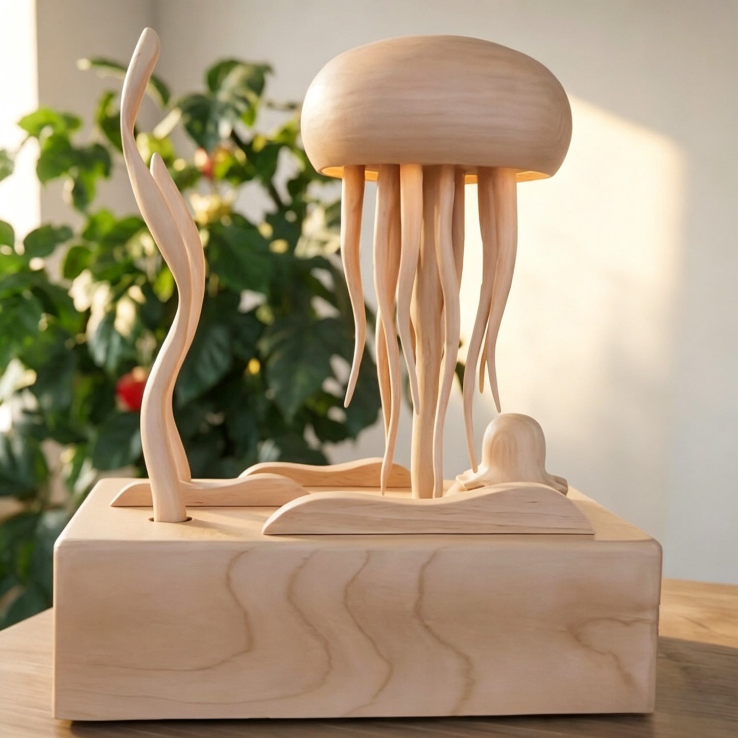 Jellyfish Mechanical Music Box | Maple Wood | Electric Motor | Built-in Light | Engravable Gift