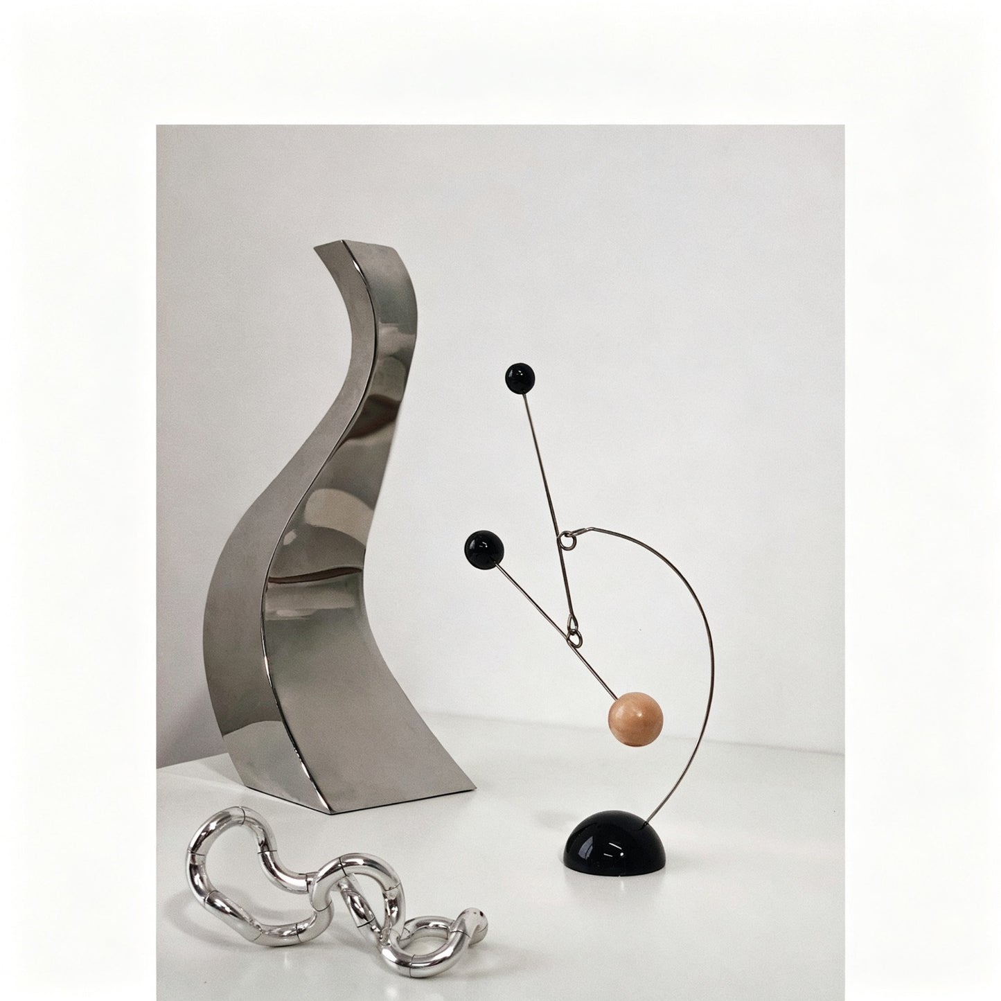 Kinetic Balance Mobile Sculpture | Wood & Metal | 3-Sphere Dynamic Art | Desk Decor | 2 Styles