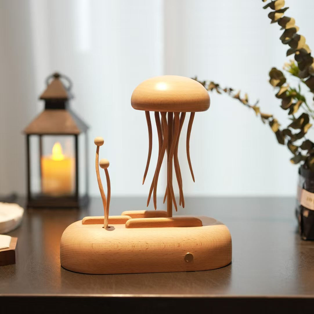 Kinetic Jellyfish Sculpture - Handcrafted Beech Wood Desktop Art