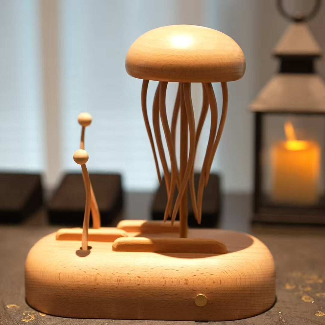 Kinetic Jellyfish Sculpture - Handcrafted Beech Wood Desktop Art