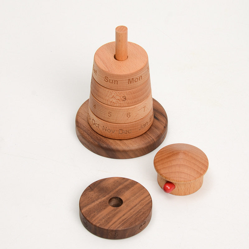 Lighthouse Perpetual Calendar | Walnut & Oak Wood Desk Decor | Mood Day Date Month | Engravable Gift