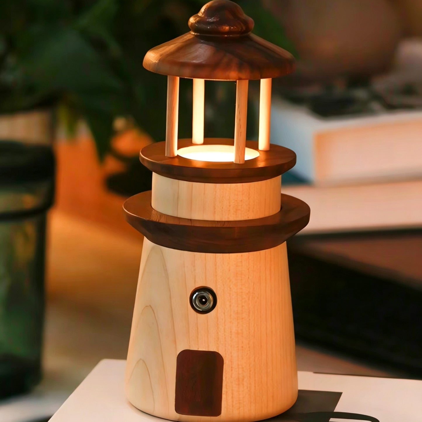 Lighthouse Solid Wood Night Light | Walnut & Maple Desk Lamp | 3 Light Modes | Creative Gift