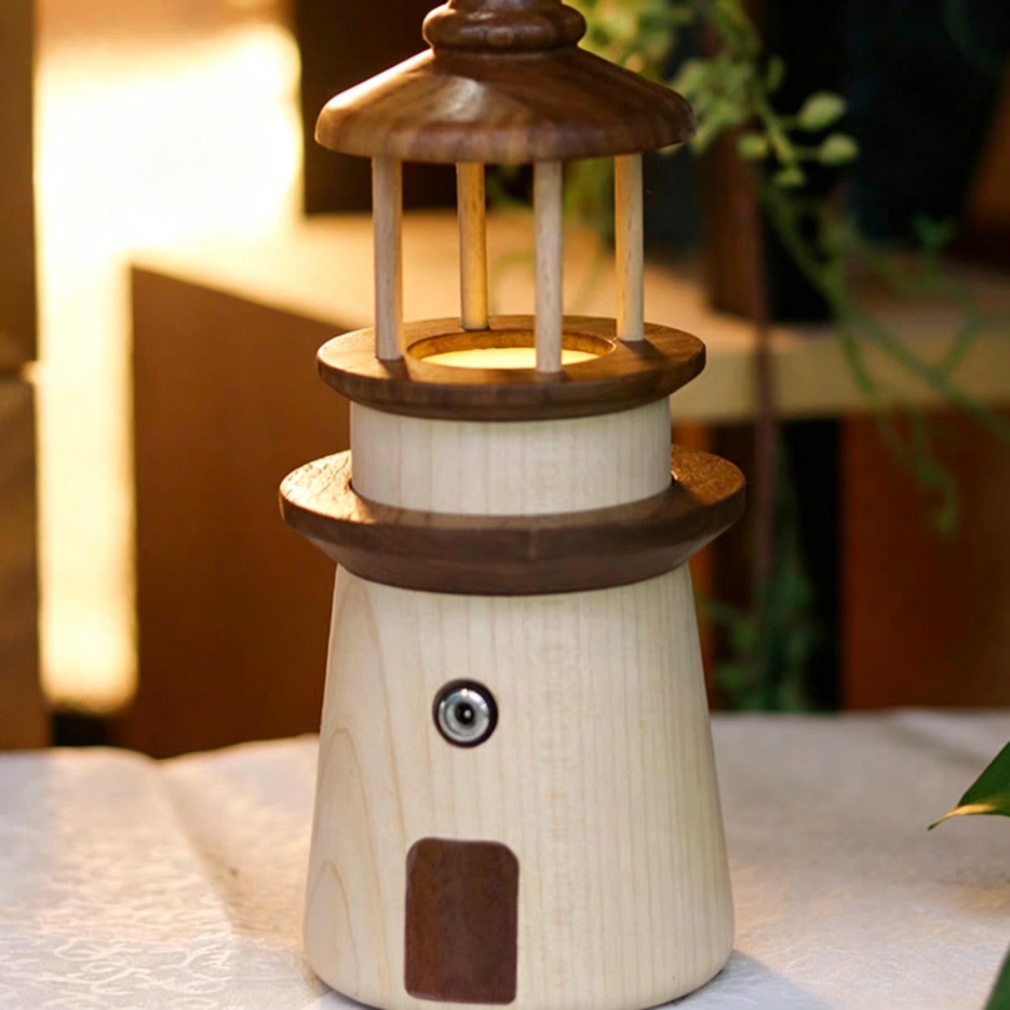 Lighthouse Solid Wood Night Light | Walnut & Maple Desk Lamp | 3 Light Modes | Creative Gift
