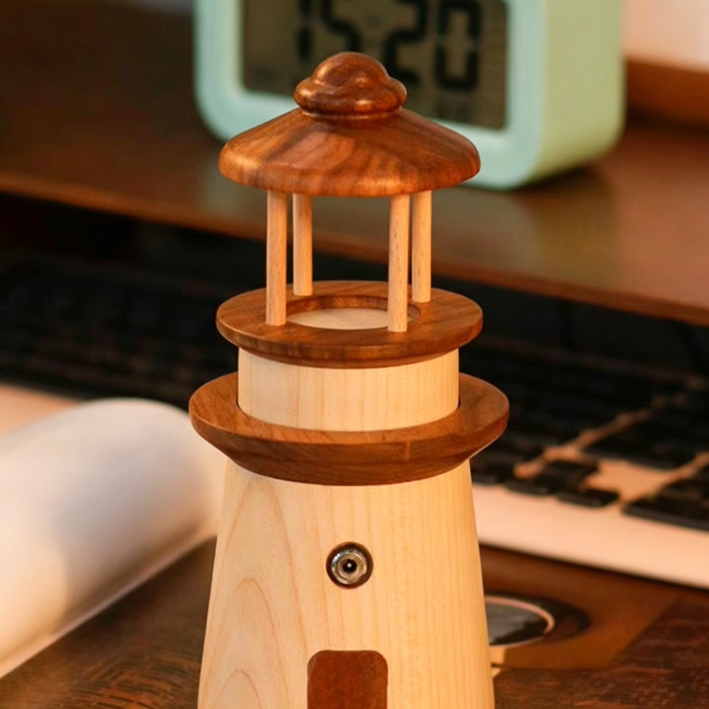 Lighthouse Solid Wood Night Light | Walnut & Maple Desk Lamp | 3 Light Modes | Creative Gift