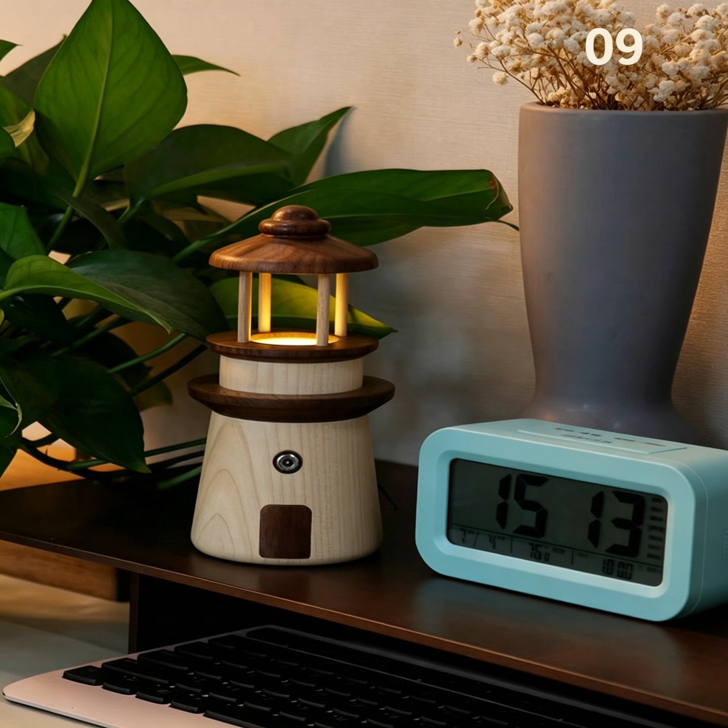 Lighthouse Solid Wood Night Light | Walnut & Maple Desk Lamp | 3 Light Modes | Creative Gift
