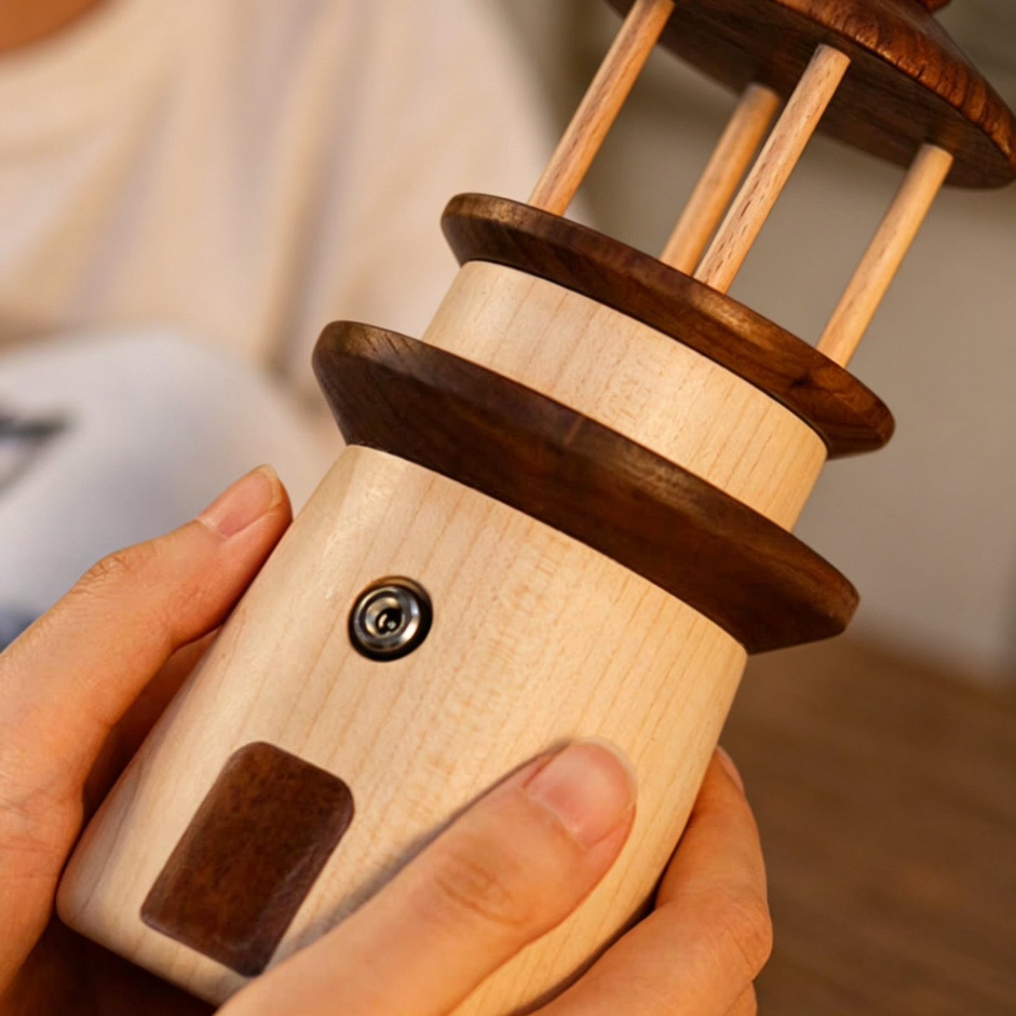 Lighthouse Solid Wood Night Light | Walnut & Maple Desk Lamp | 3 Light Modes | Creative Gift