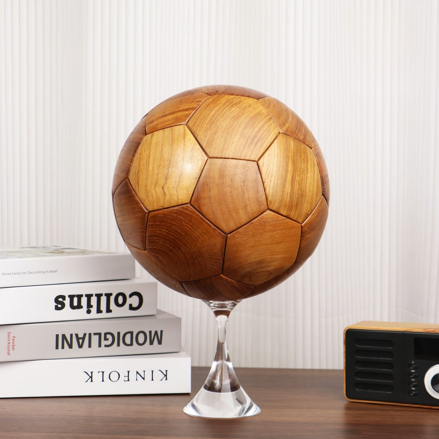 Luban Joinery Wooden Football Puzzle Sculpture | Mortise & Tenon Assembly Desk Decor | Engravable Gift