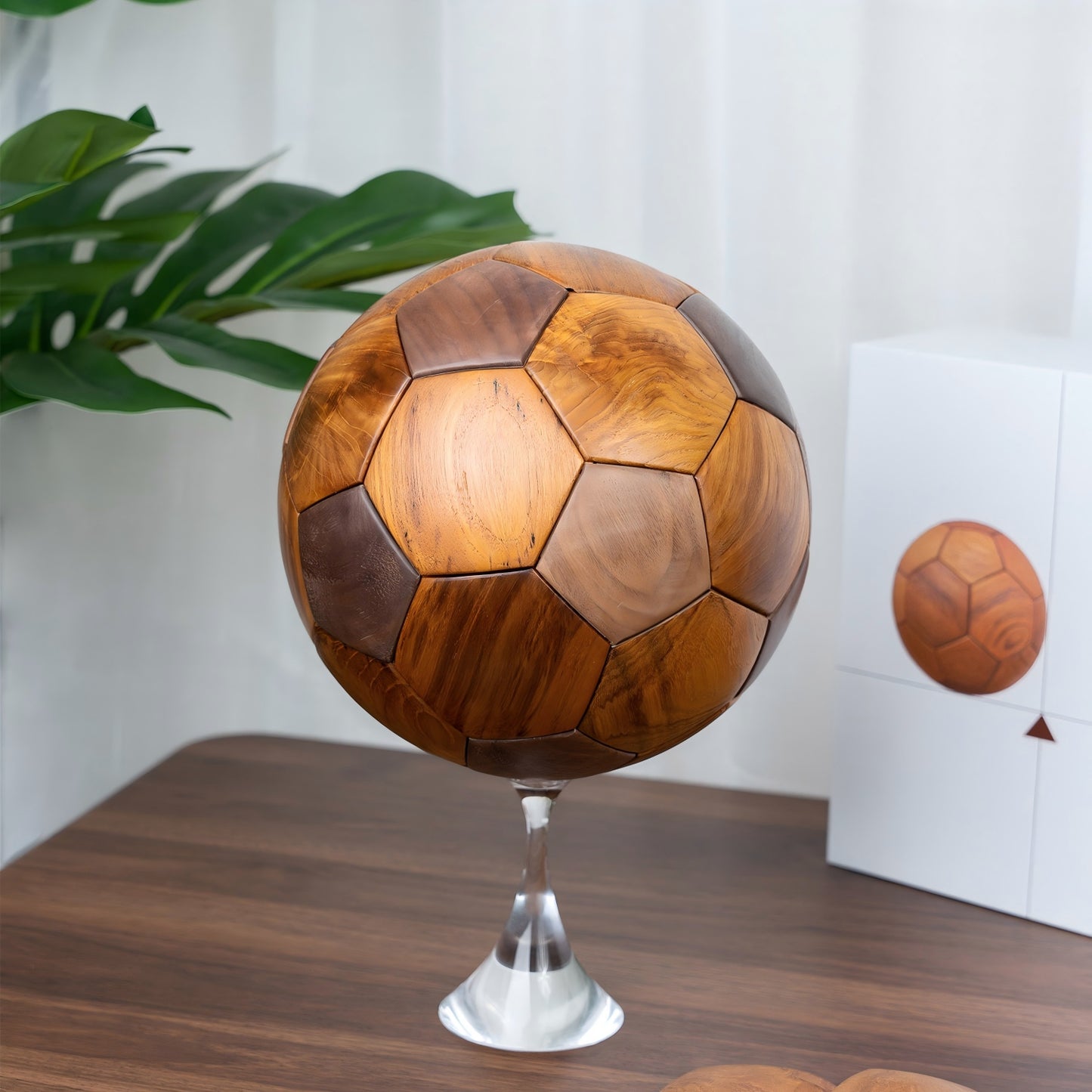 Luban Joinery Wooden Football Puzzle Sculpture | Mortise & Tenon Assembly Desk Decor | Engravable Gift