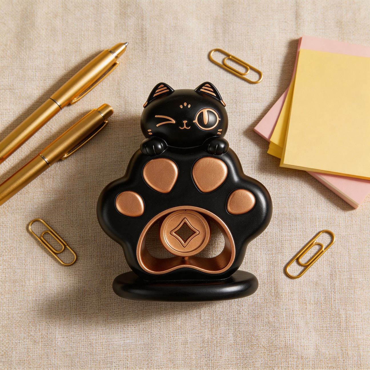 Lucky Cat Rotating Coin Ornament | Resin Desktop Fidget Toy | Wealth Charm Gift