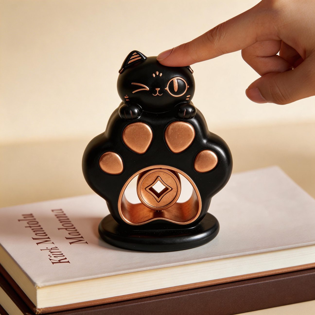 Lucky Cat Rotating Coin Ornament | Resin Desktop Fidget Toy | Wealth Charm Gift