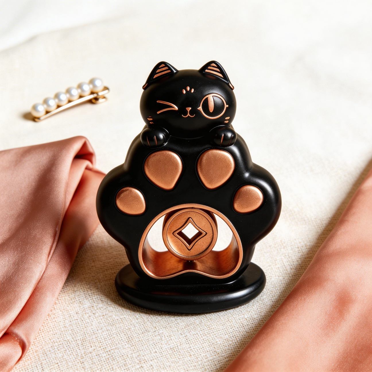 Lucky Cat Rotating Coin Ornament | Resin Desktop Fidget Toy | Wealth Charm Gift